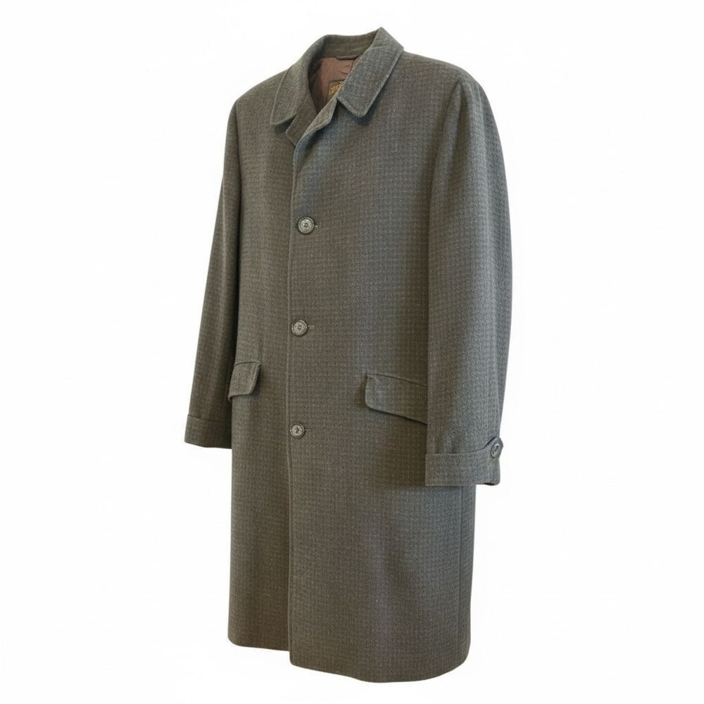 Vintage Sterlingware Wool Down Coat Mens Gray Houndstooth Long Overcoat